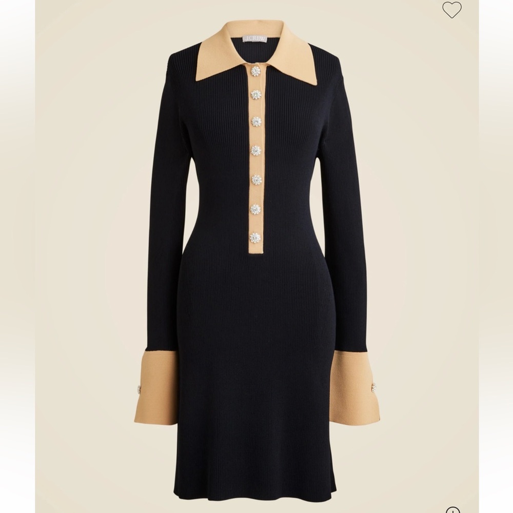 Ribbed polo sweater dress with jewel buttons